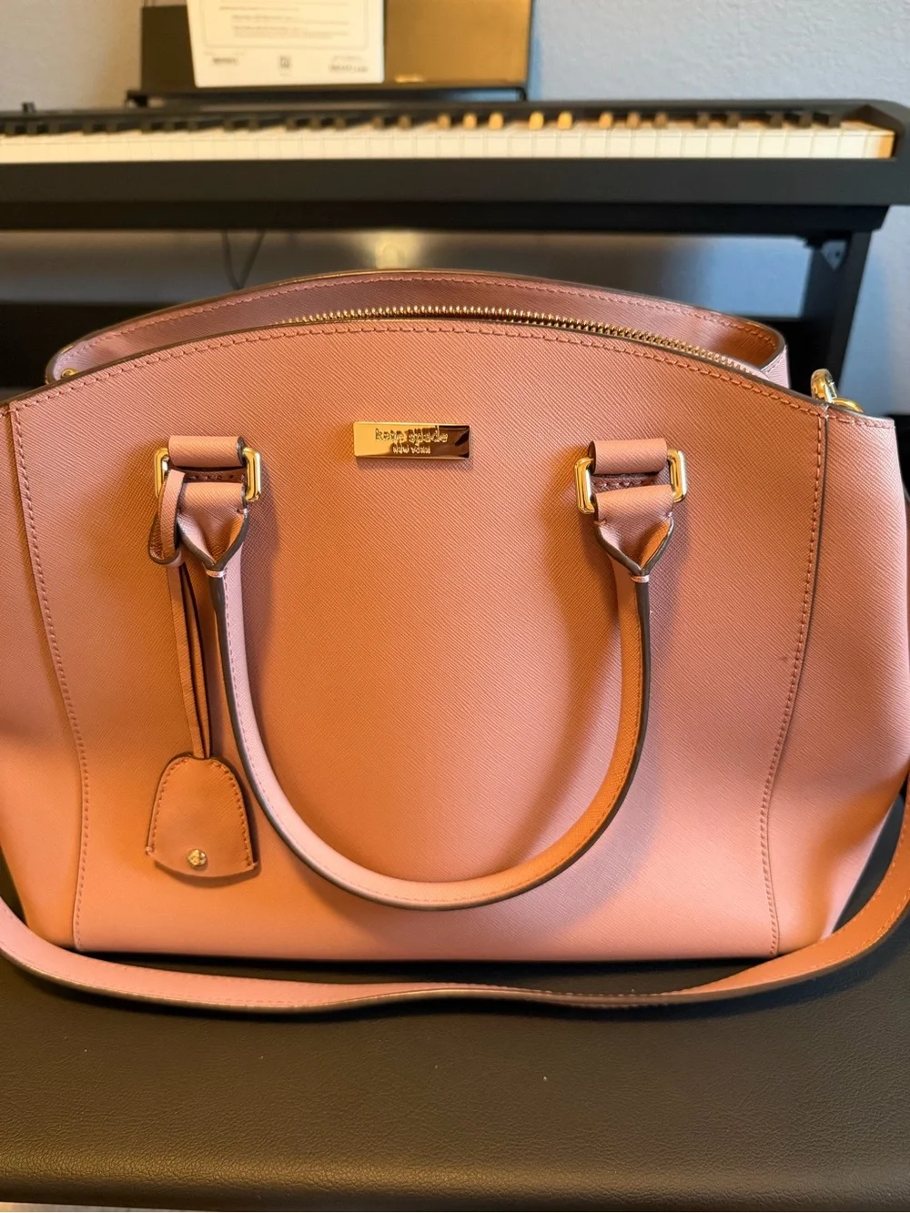 kate spade dusty rose leather satchel with gold hardware